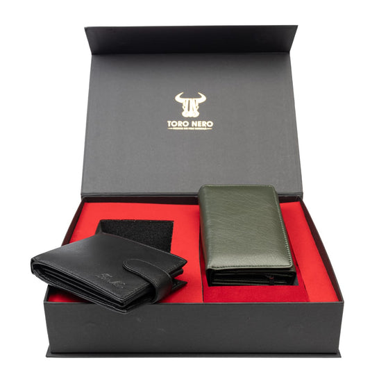 set-cadou-portofel-femeibarbati-piele-naturala-negru-verde-Little-Viki