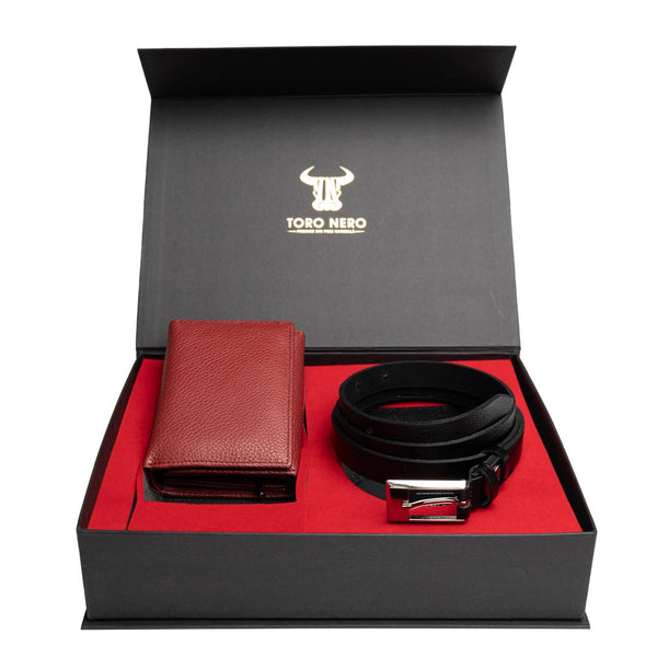 set-cadou-portofel-curea-femei-piele-naturala-rosu-negru-Little-Slim