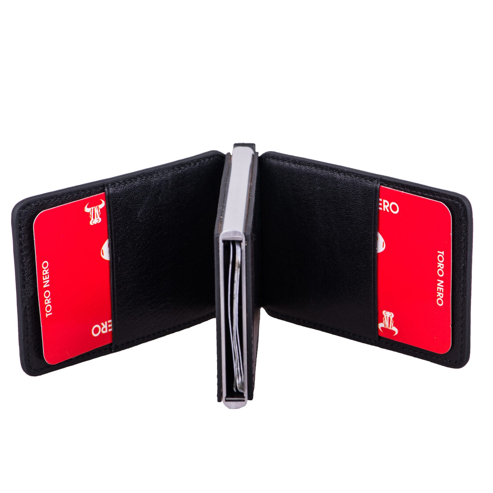 Мъжки кожен портфейл за карти Master Slide, черен, RFID защита