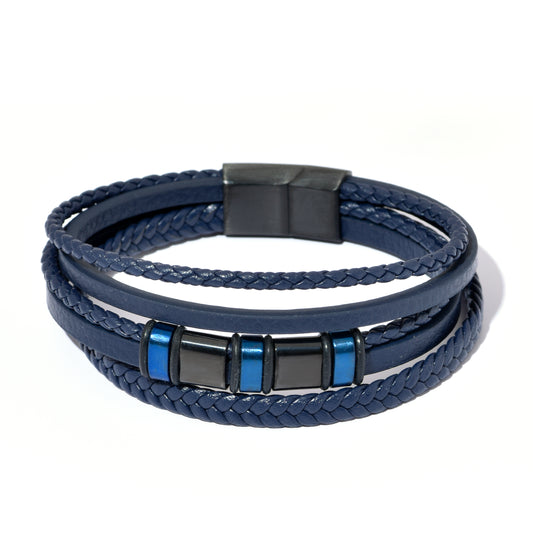Bratara barbati din piele naturala bleumarin Eclipse