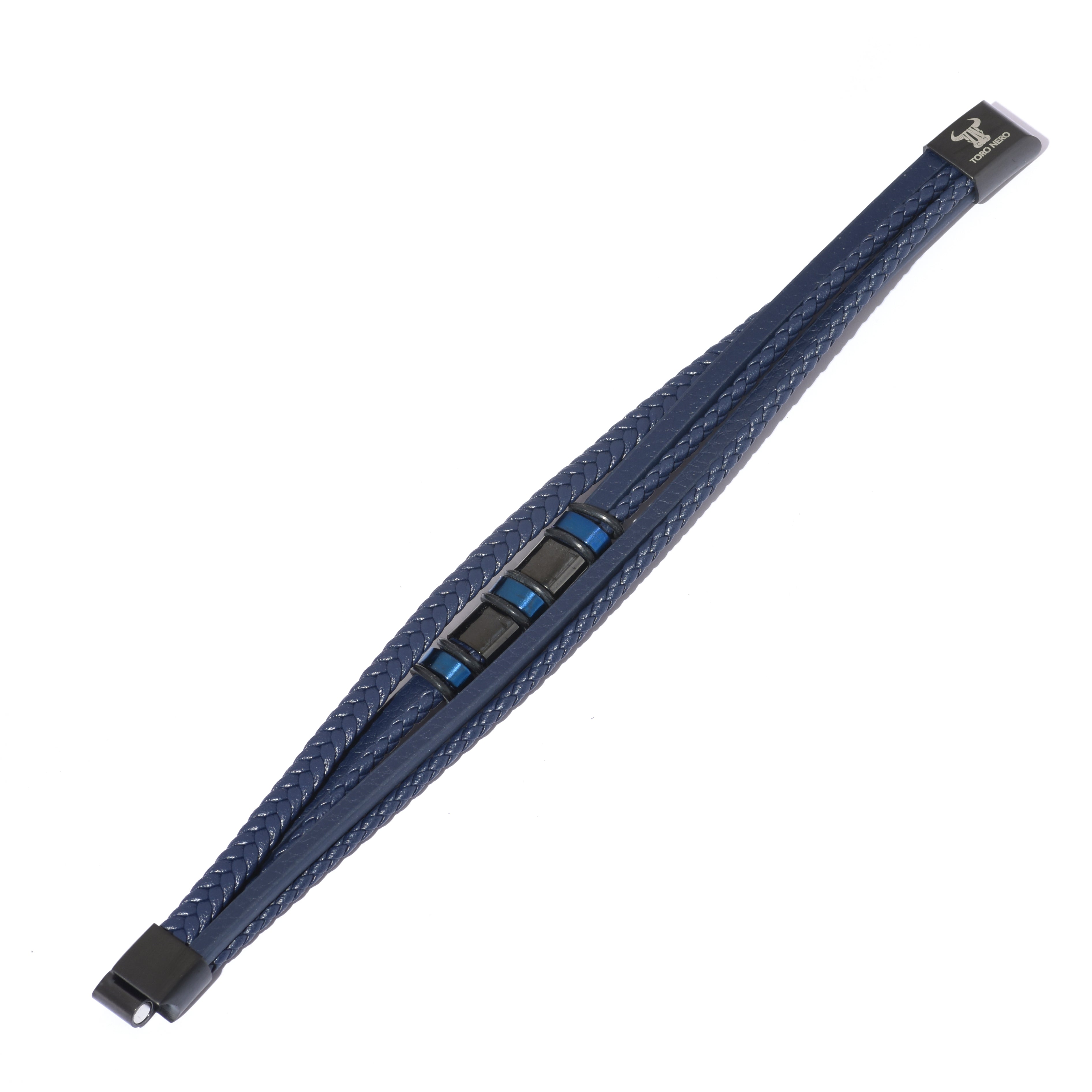 Bratara barbati din piele naturala bleumarin Eclipse