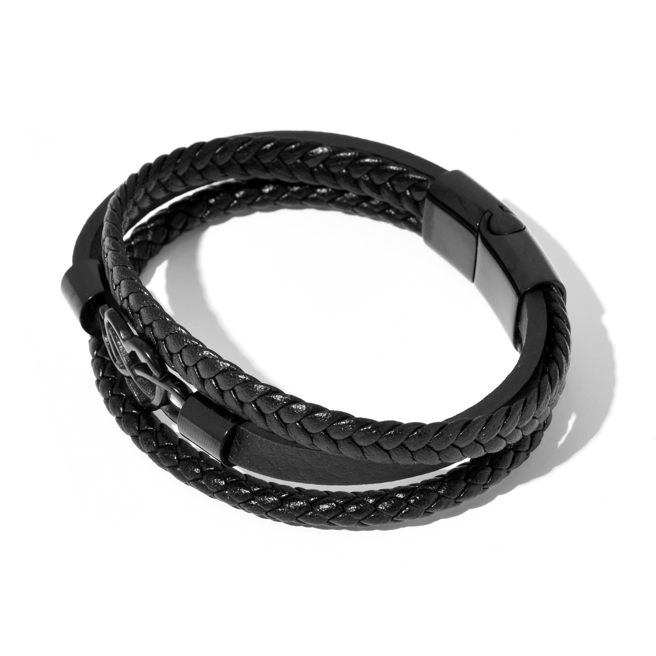 Bratara barbati din piele naturala negru Heart