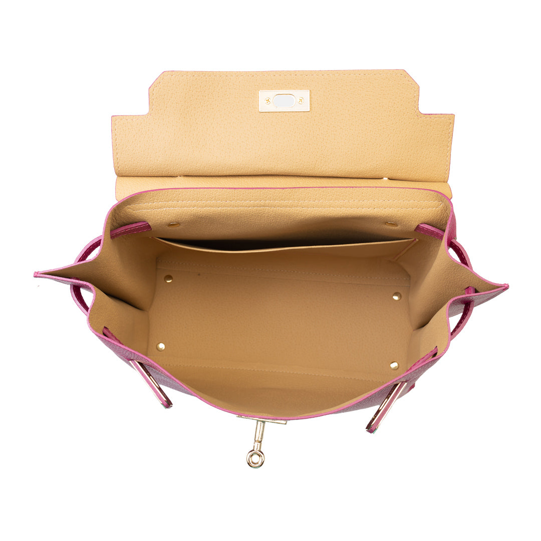 Дамска чанта от естествена кожа в цвят фуксия Raluca