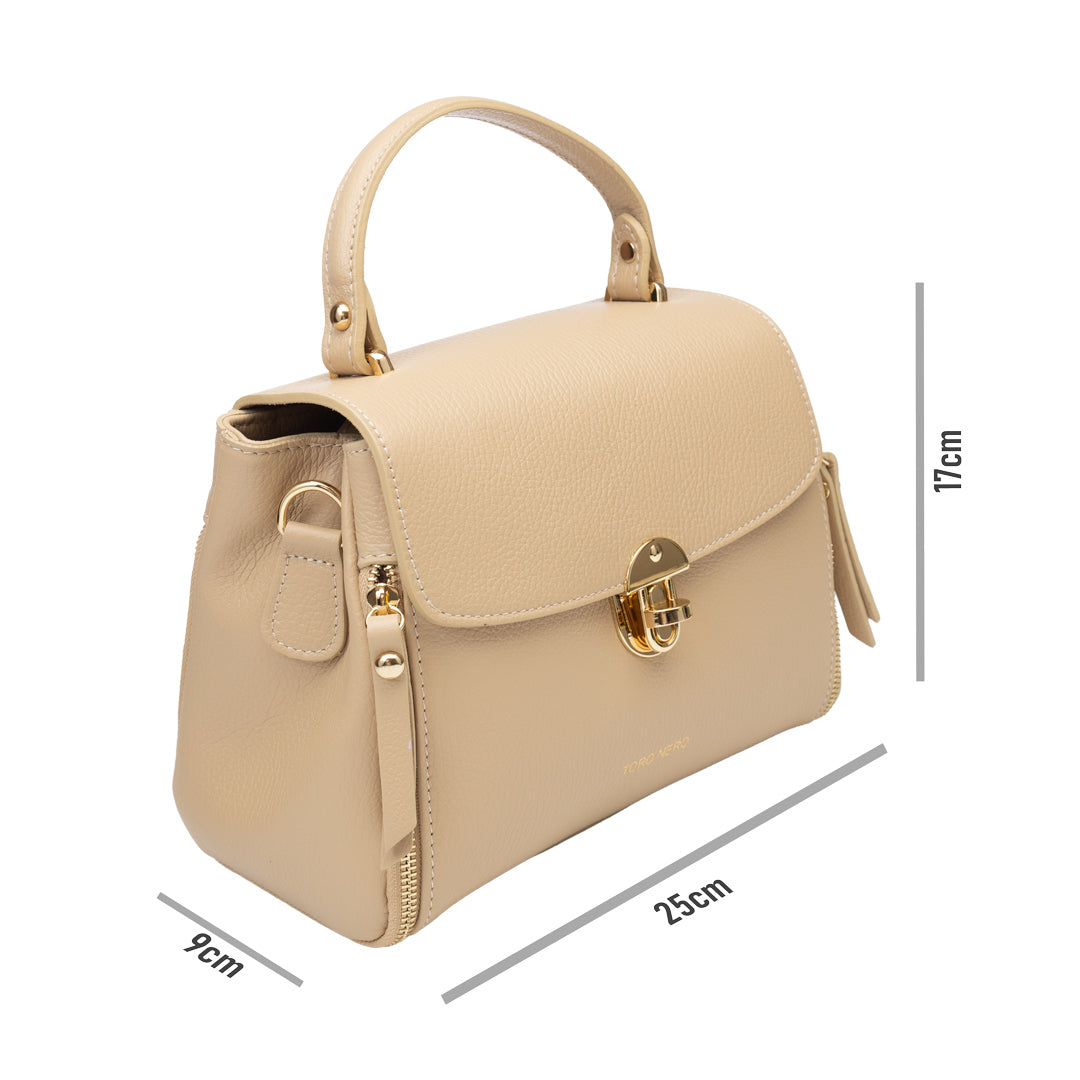 Geanta dama din piele naturala taupe deschis Karla