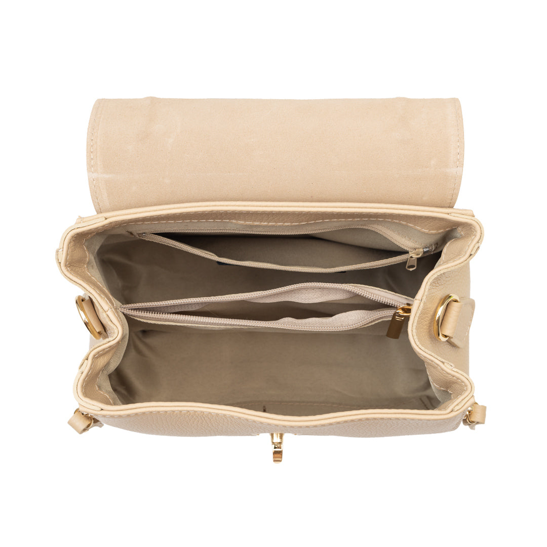 Geanta dama din piele naturala taupe deschis Karla