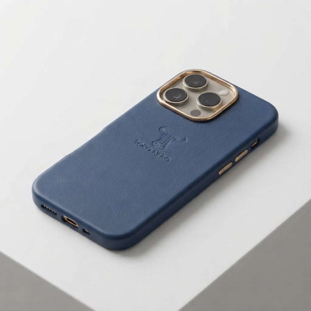 Husa telefon din piele naturala albastru Iphone Pro17