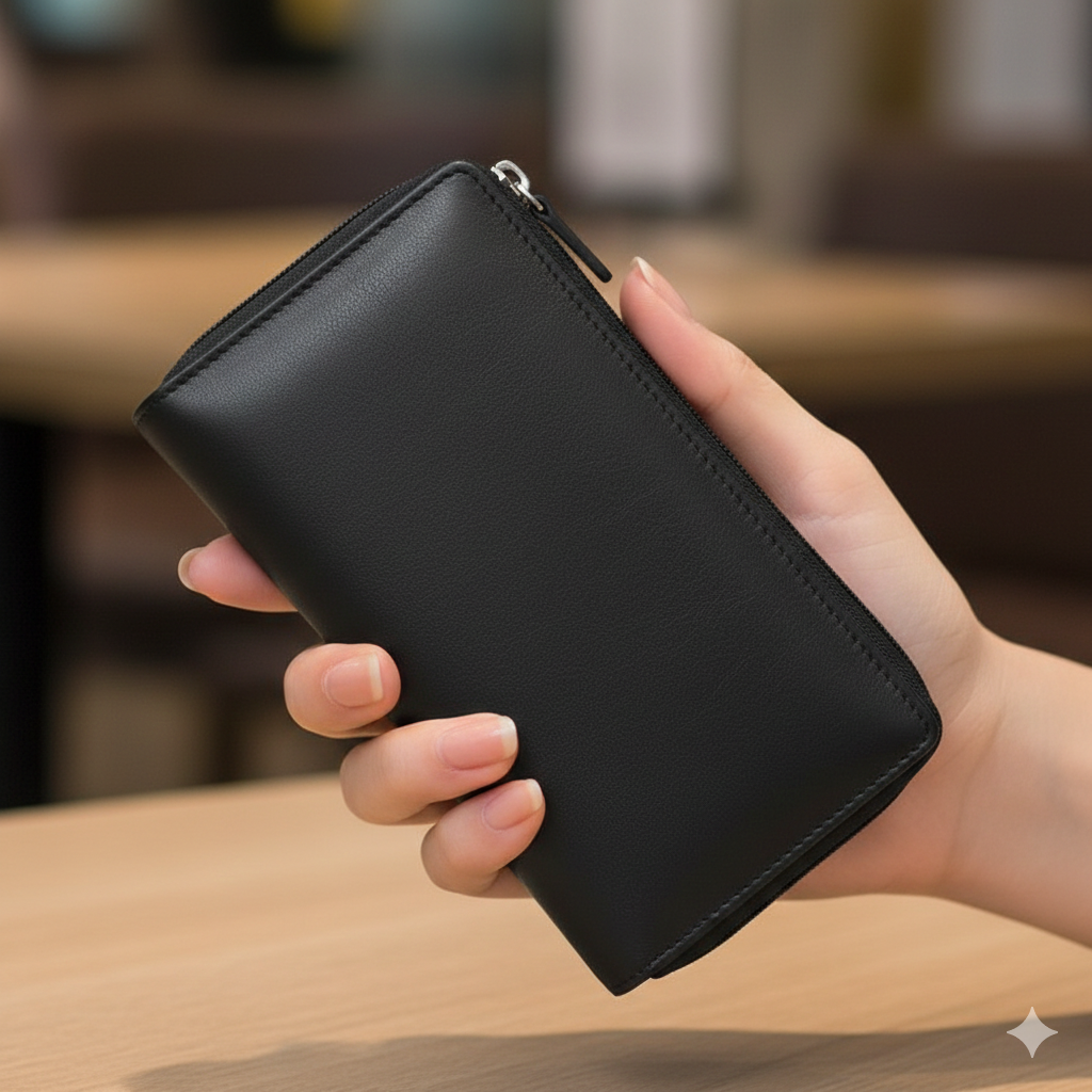 Дамски портфейл от естествена кожа черен Ina, RFID защита