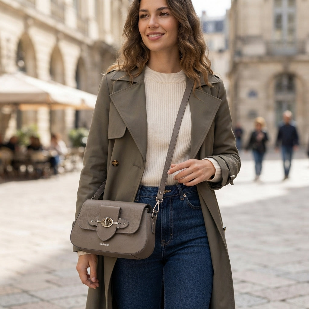Geanta dama din piele naturala taupe Briana