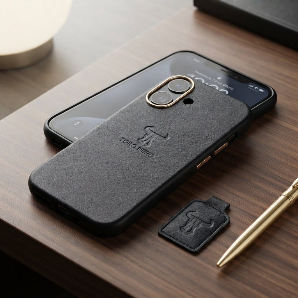 Husa telefon din piele naturala negru Iphone 17
