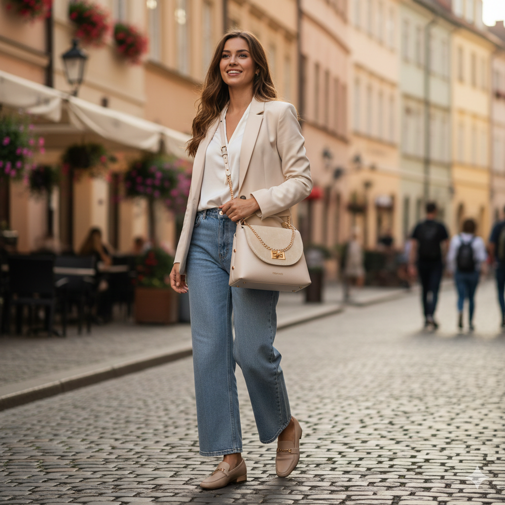 Дамска чанта от естествена велурена кожа, бежова Raisa