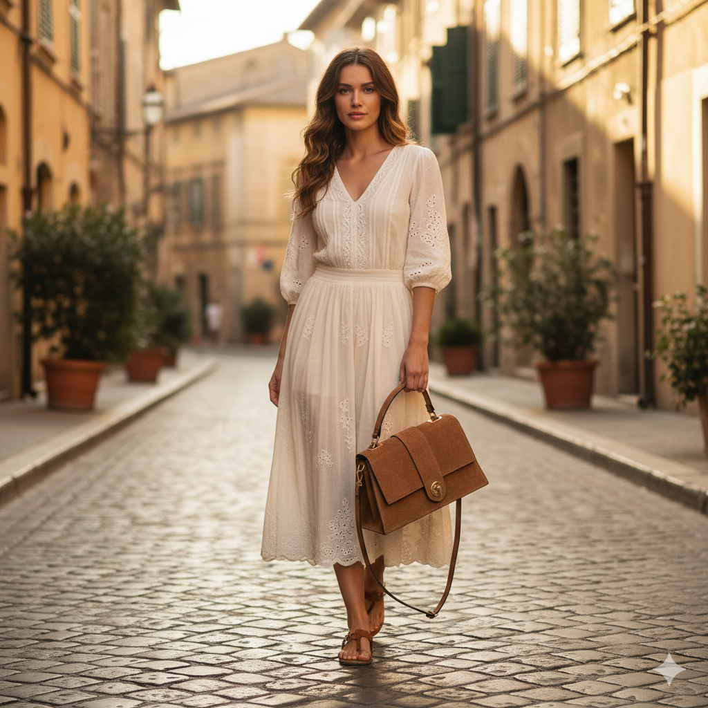Дамска чанта от естествена кожа, светлокафява, модел Verona