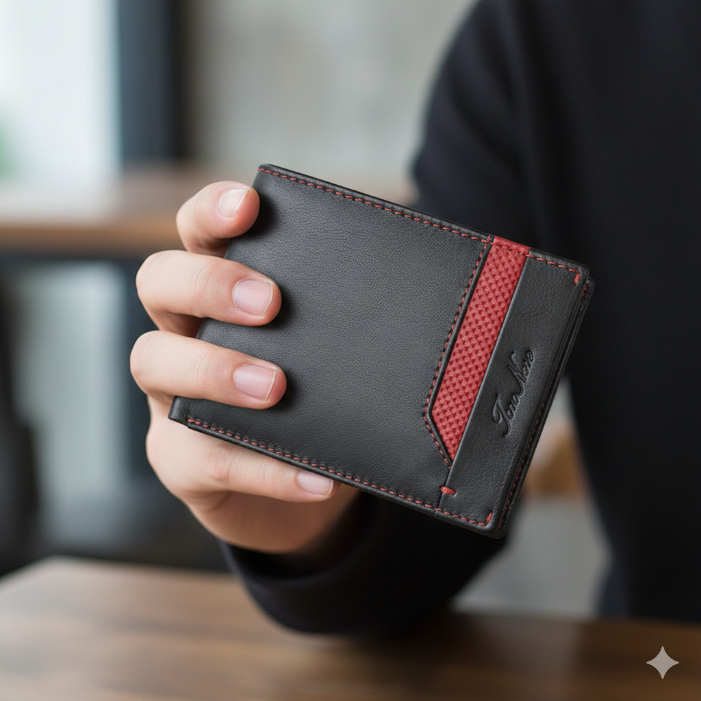 Мъжки портфейл от естествена кожа черно-червен Vox, RFID защита