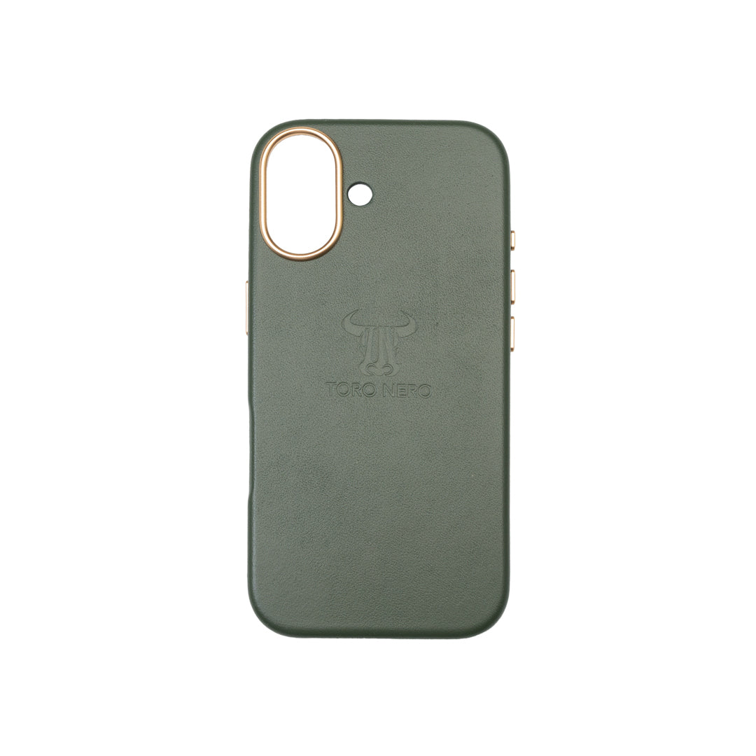 Husa telefon din piele naturala verde army Iphone 17