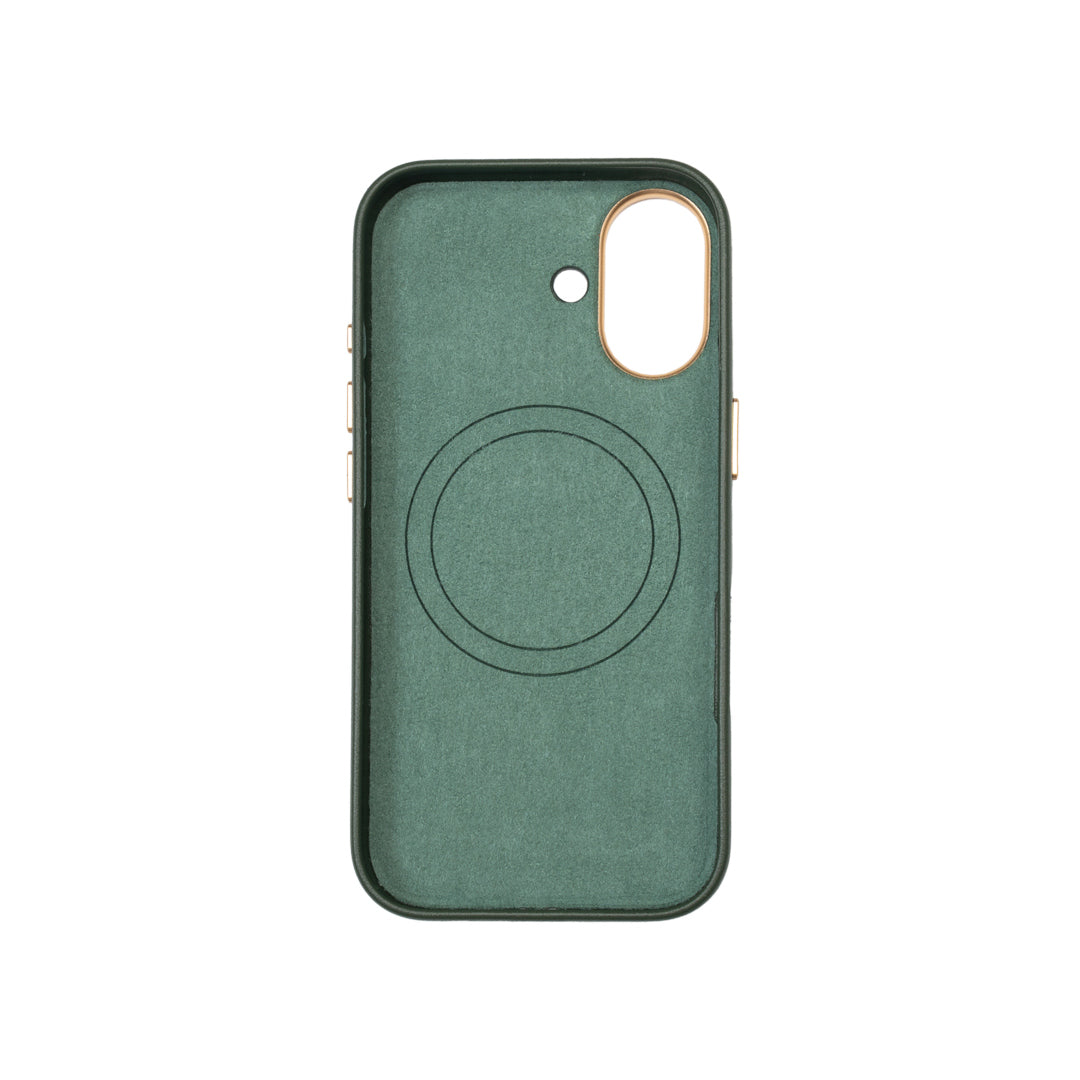 Husa telefon din piele naturala verde army Iphone 17