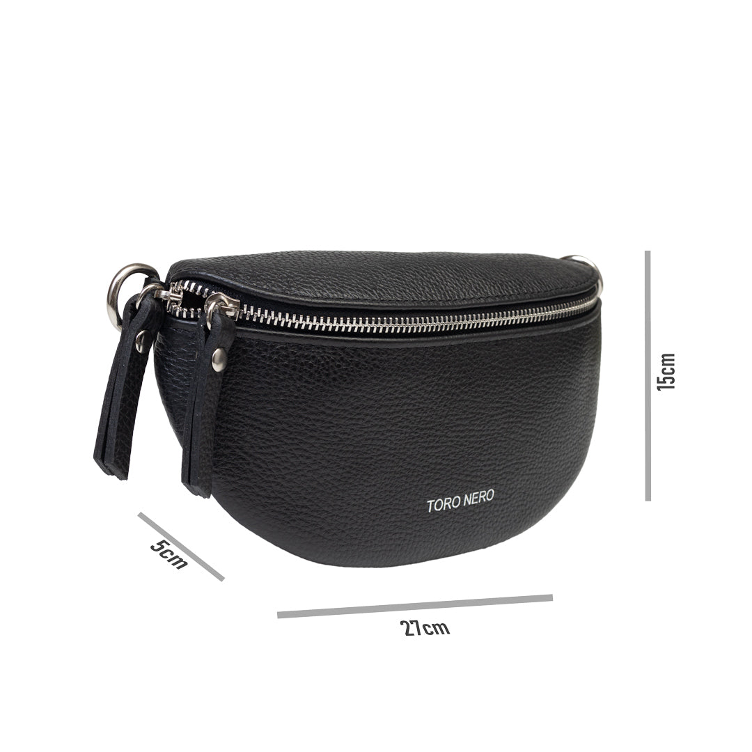 Ženska torbica od prirodne crne kože Waist Glam